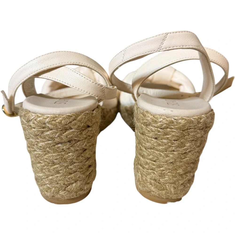 Stuart Weitzman Espadrille Wedge Sandals Playa 7B Cream Leather Knot SD898 - Picture 5 of 11